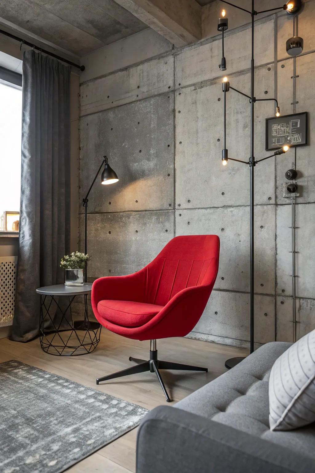 A splash of color can transform an industrial gray space.