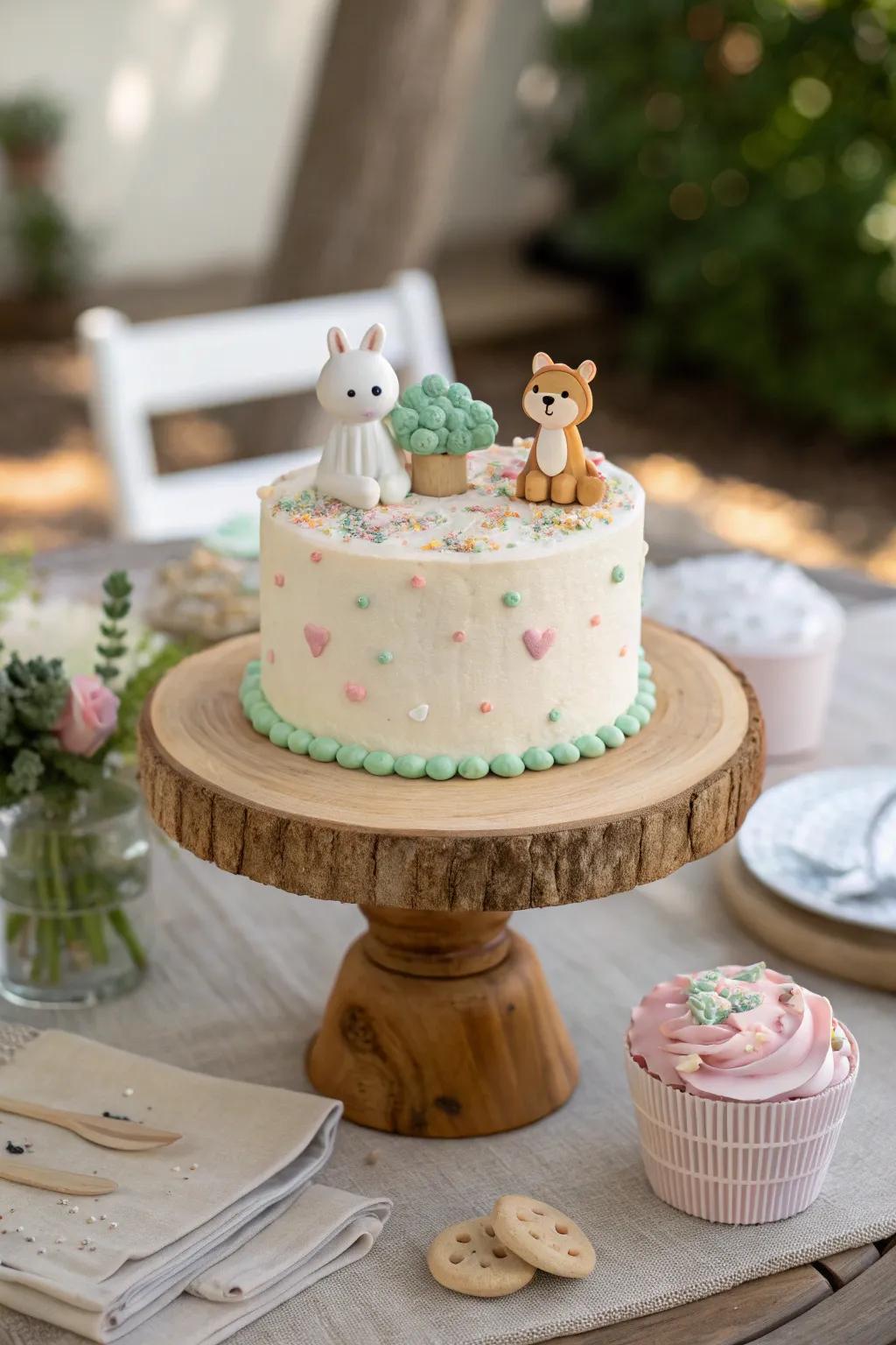 Animal figures and sprinkles create a fun and themed cake that's a hit with everyone.