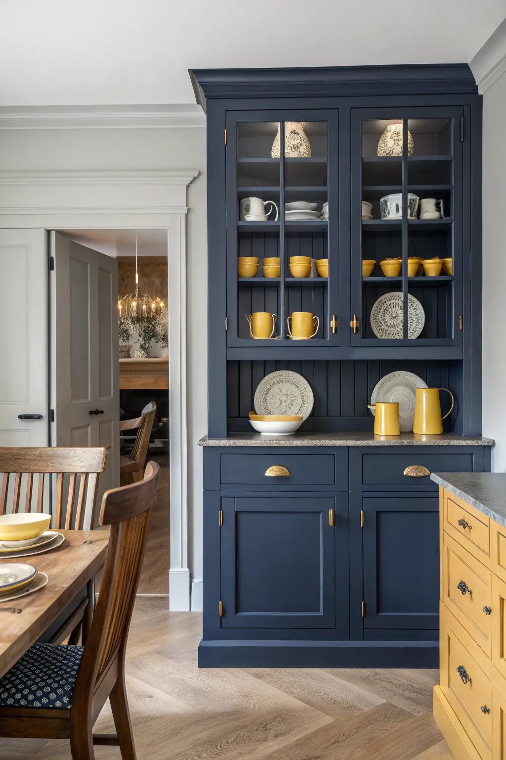 Make a statement with a colorful hutch that adds a vibrant touch to your kitchen.