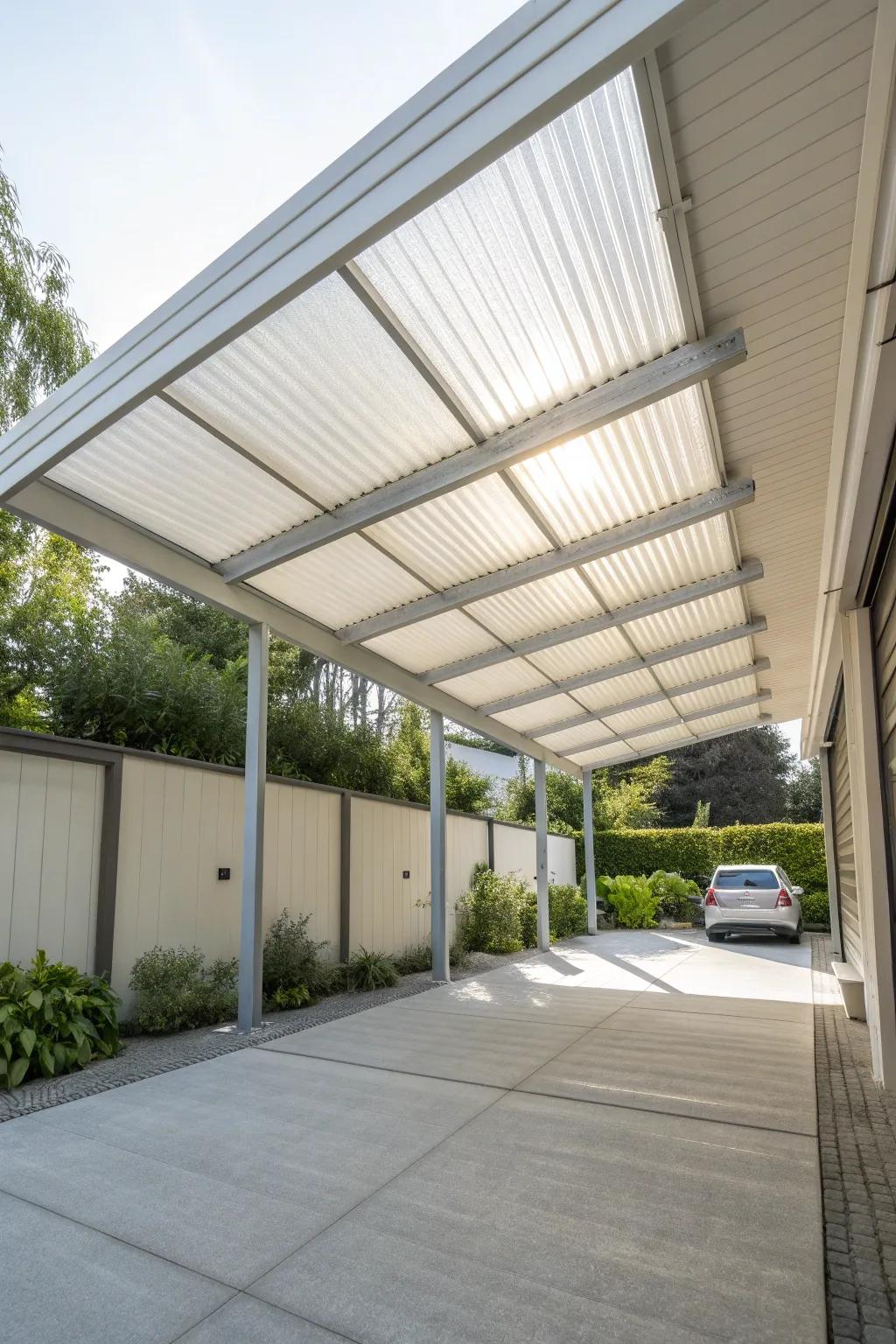 Bathe your carport in natural light with elegant translucent panels. #LightAndBright #SunnySpaces