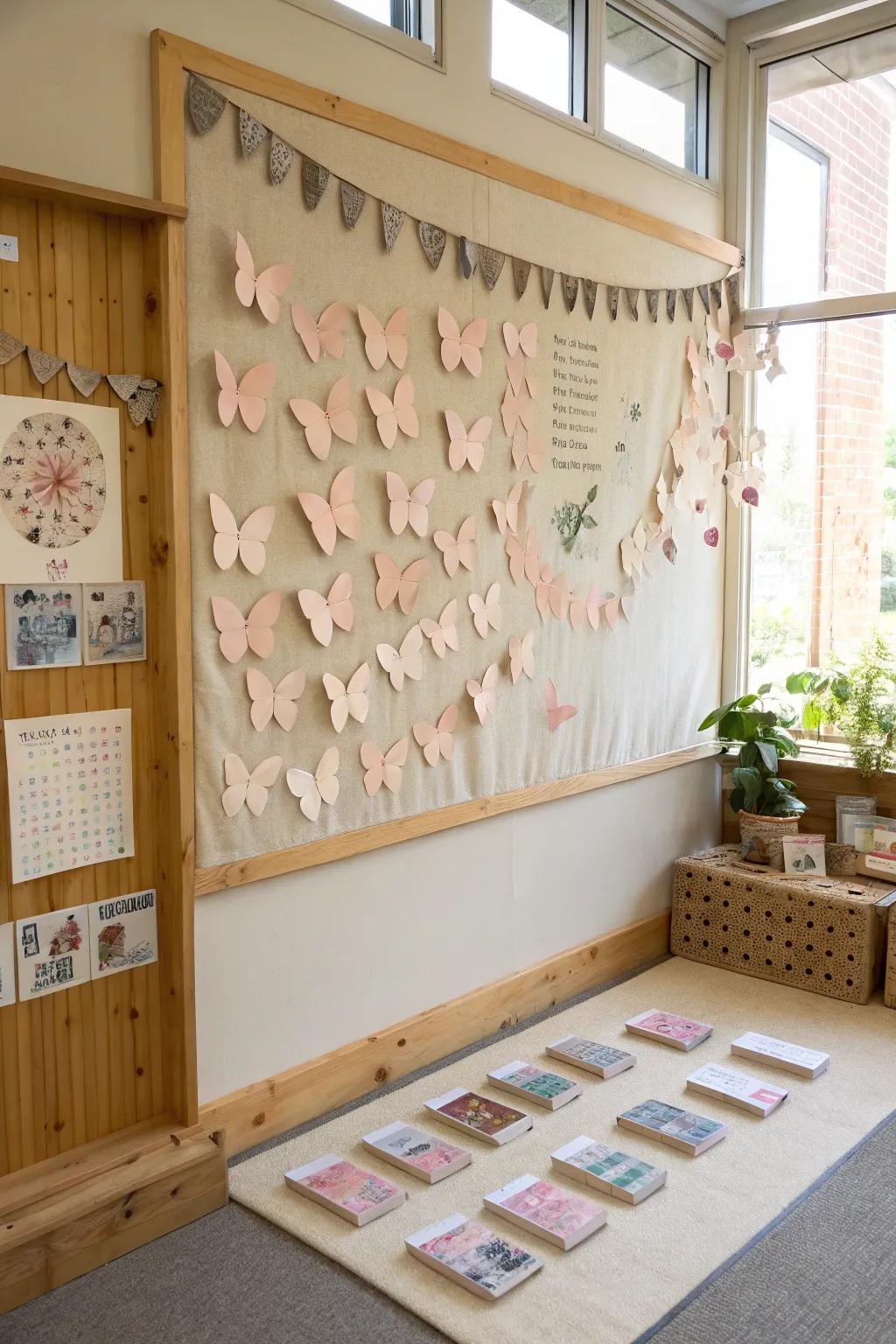 Let creativity soar with a bulletin board filled with student-crafted butterflies.