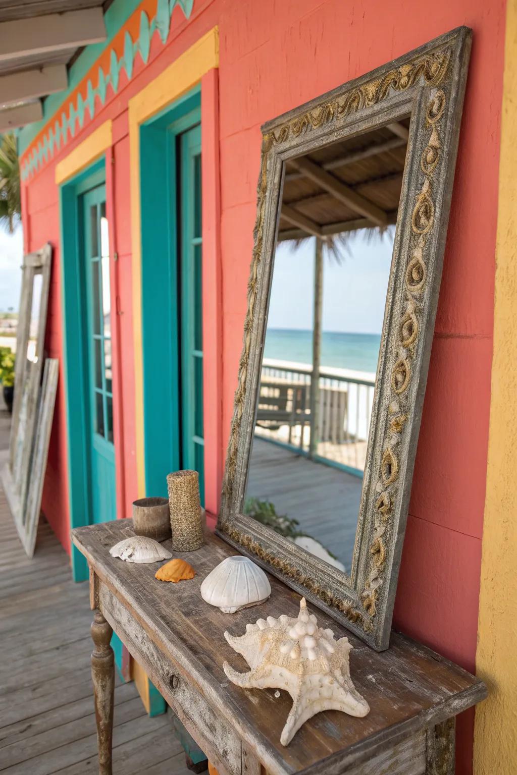 Step back in time with vintage mirrors that evoke seaside nostalgia.