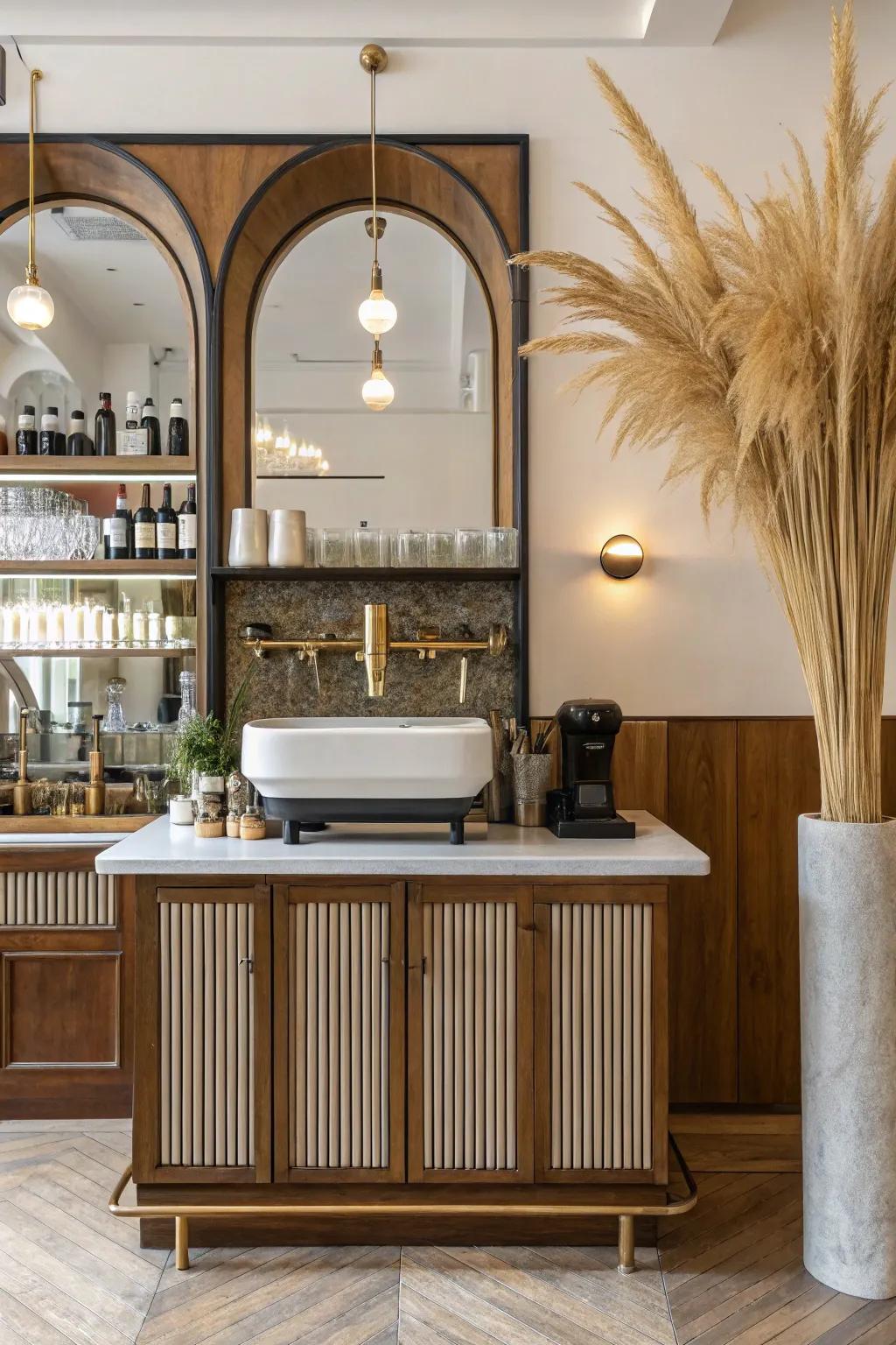 Step back in time with the glamour of Art Deco in your coffee bar, where vintage charm meets modern convenience.