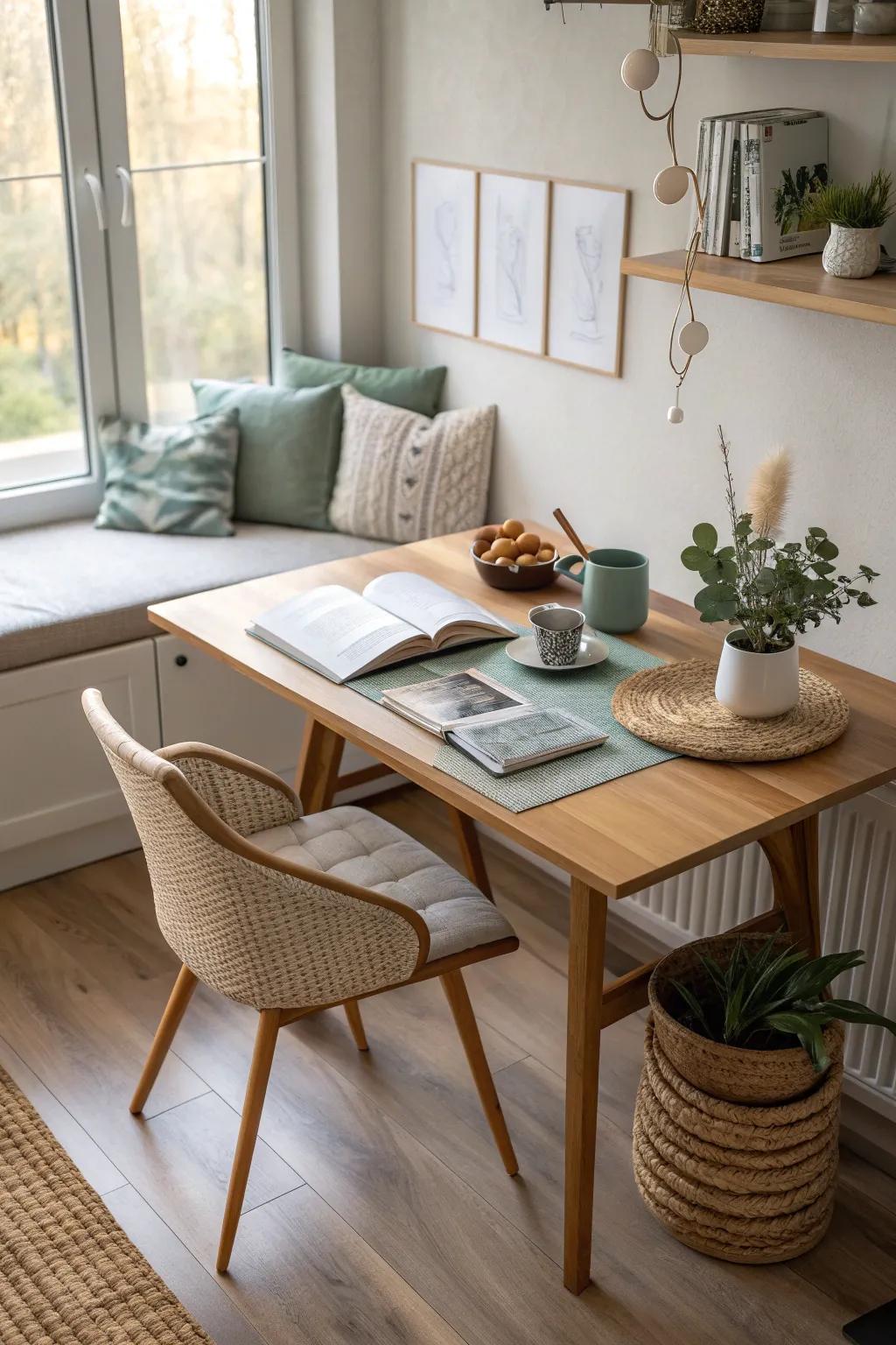 Enjoy the flexibility of a desk that doubles as a dining table in compact spaces.