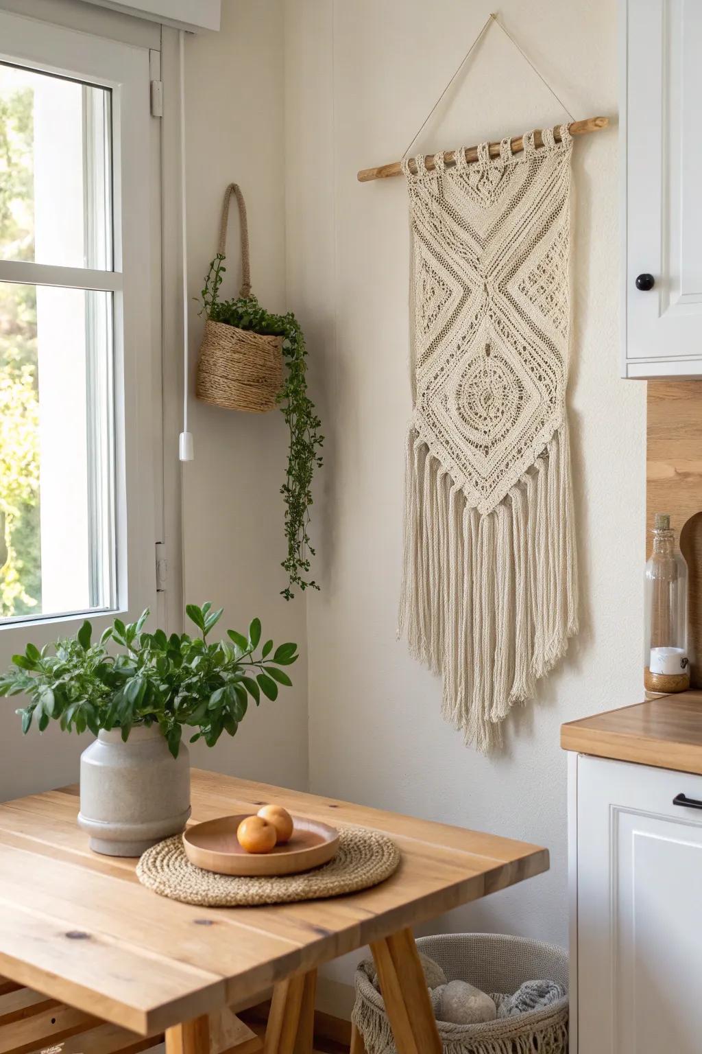 Blend techniques with a macramé-crochet fusion for a rustic touch.