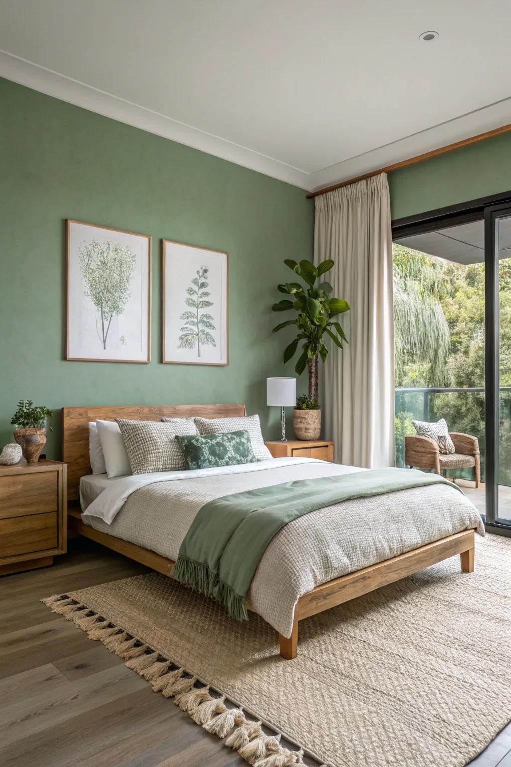 A green accent wall can transform your space with a splash of color.