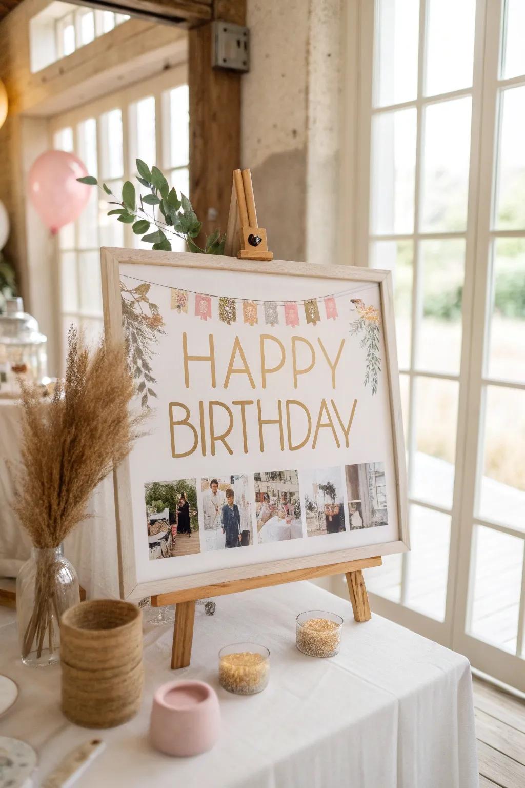 Celebrate life's journey with photo collage signs that bring cherished memories to the forefront of your celebration.
