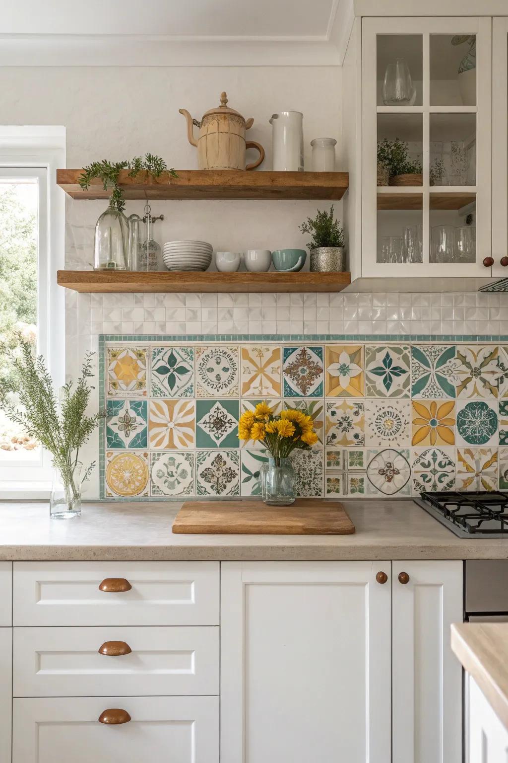 Unleash your creativity with an eclectic mix-and-match backsplash for a unique kitchen.