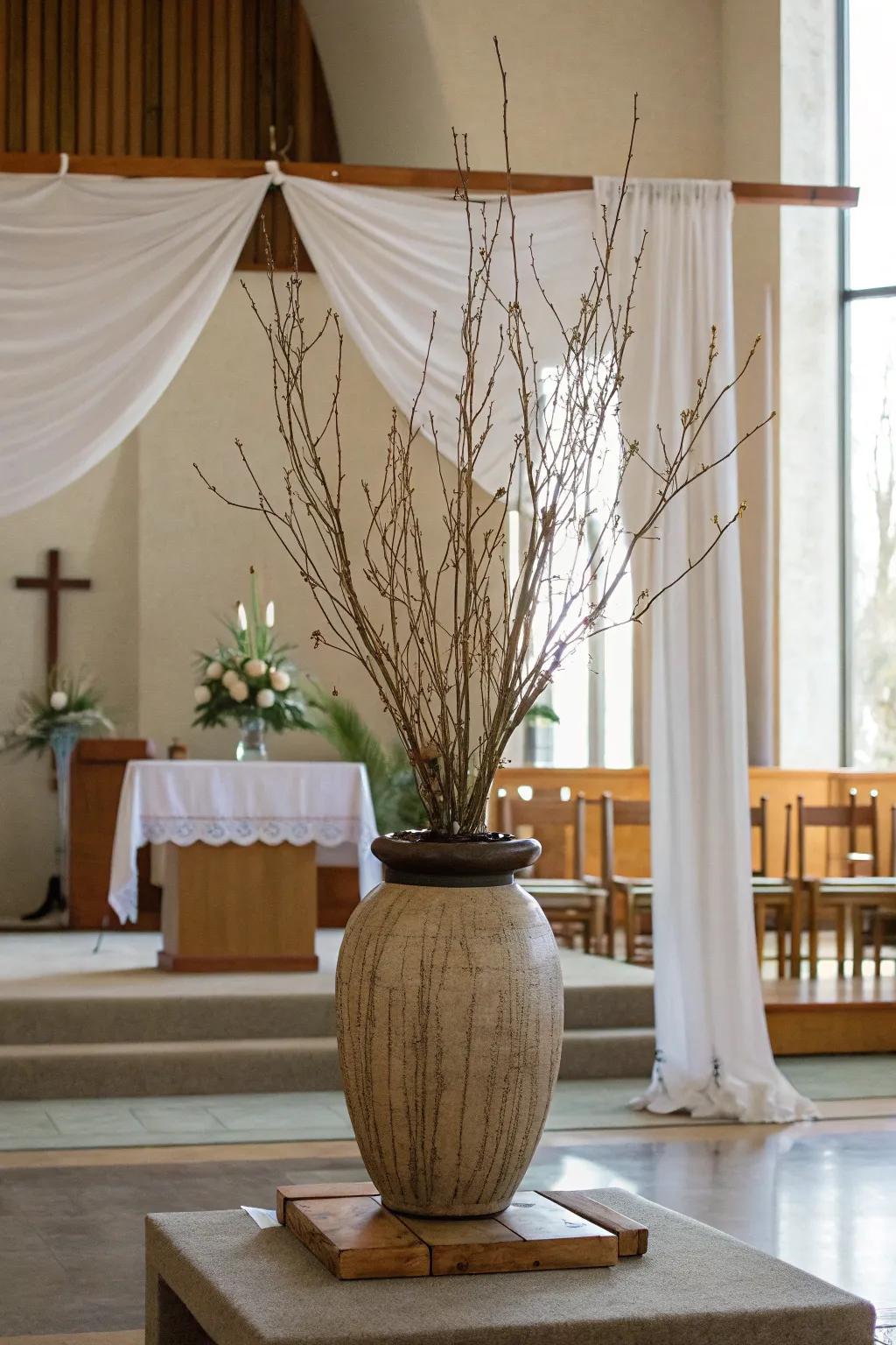 Bare branches in a vase offer a stark, beautiful reminder of Lent's simplicity.