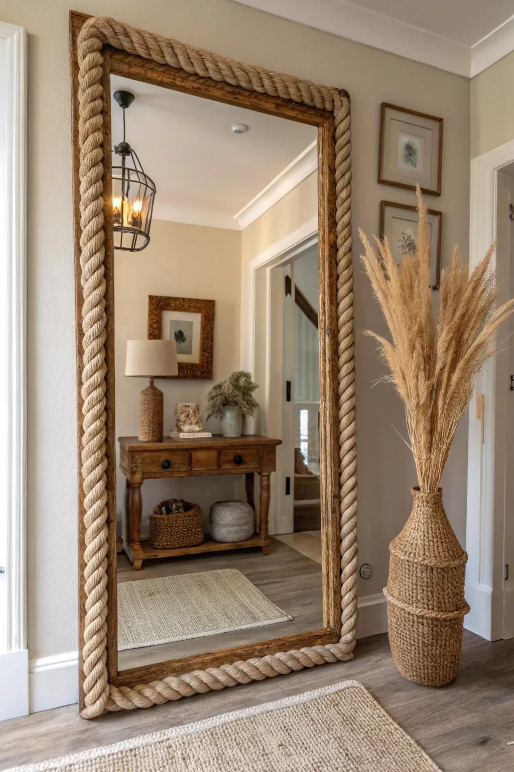Reflect style and warmth with a rope-framed mirror.