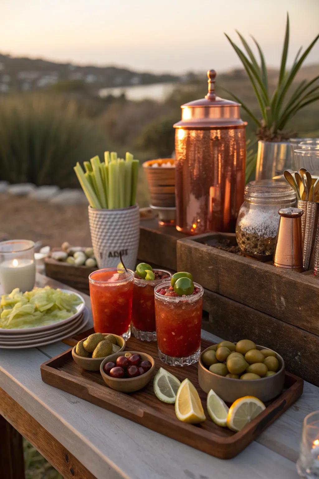 Brunch reaches new heights with a Bloody Mary bar that's an interactive feast.