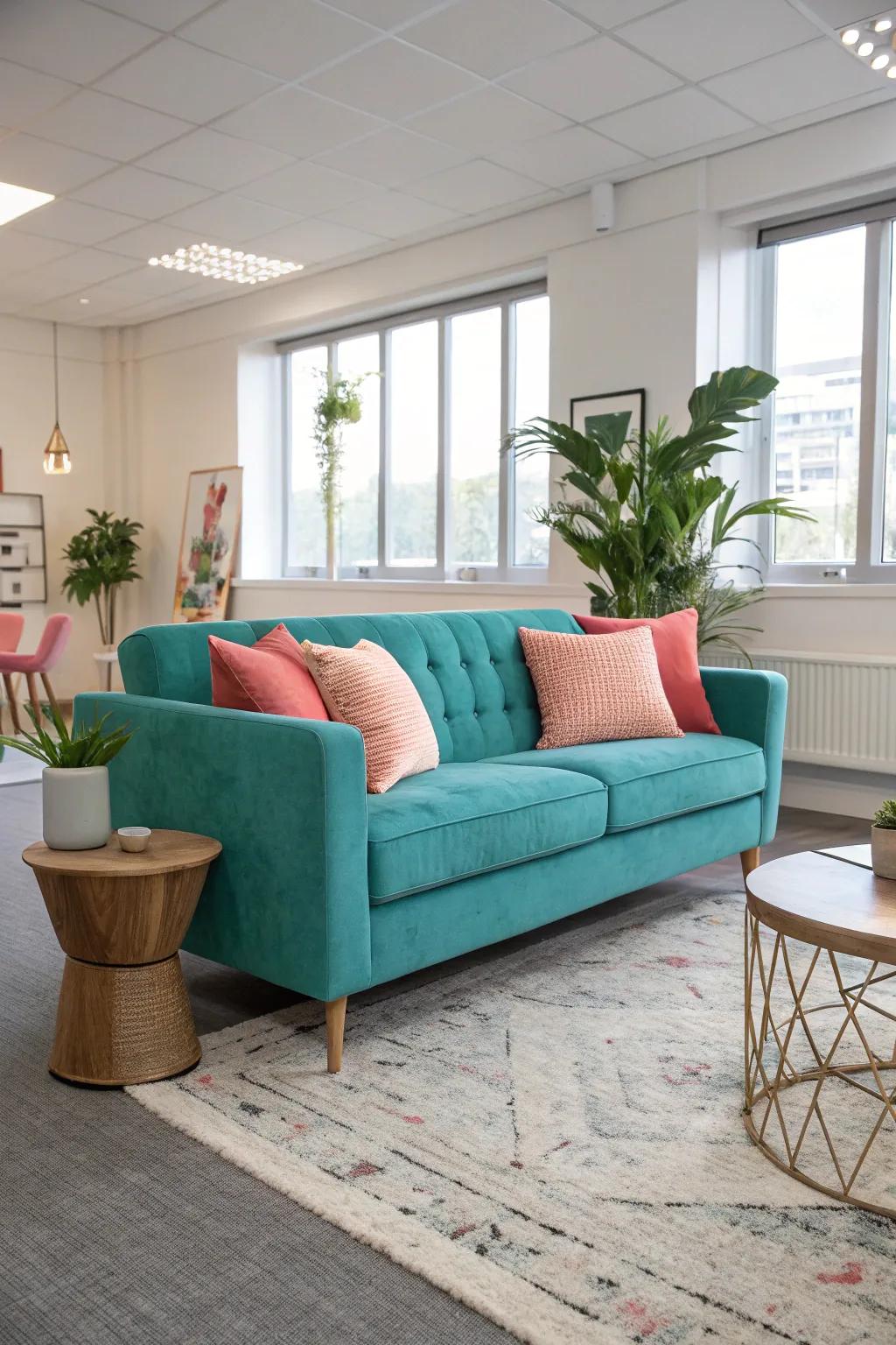 Embrace calm with soft colors and gentle lighting for a peaceful lounge.