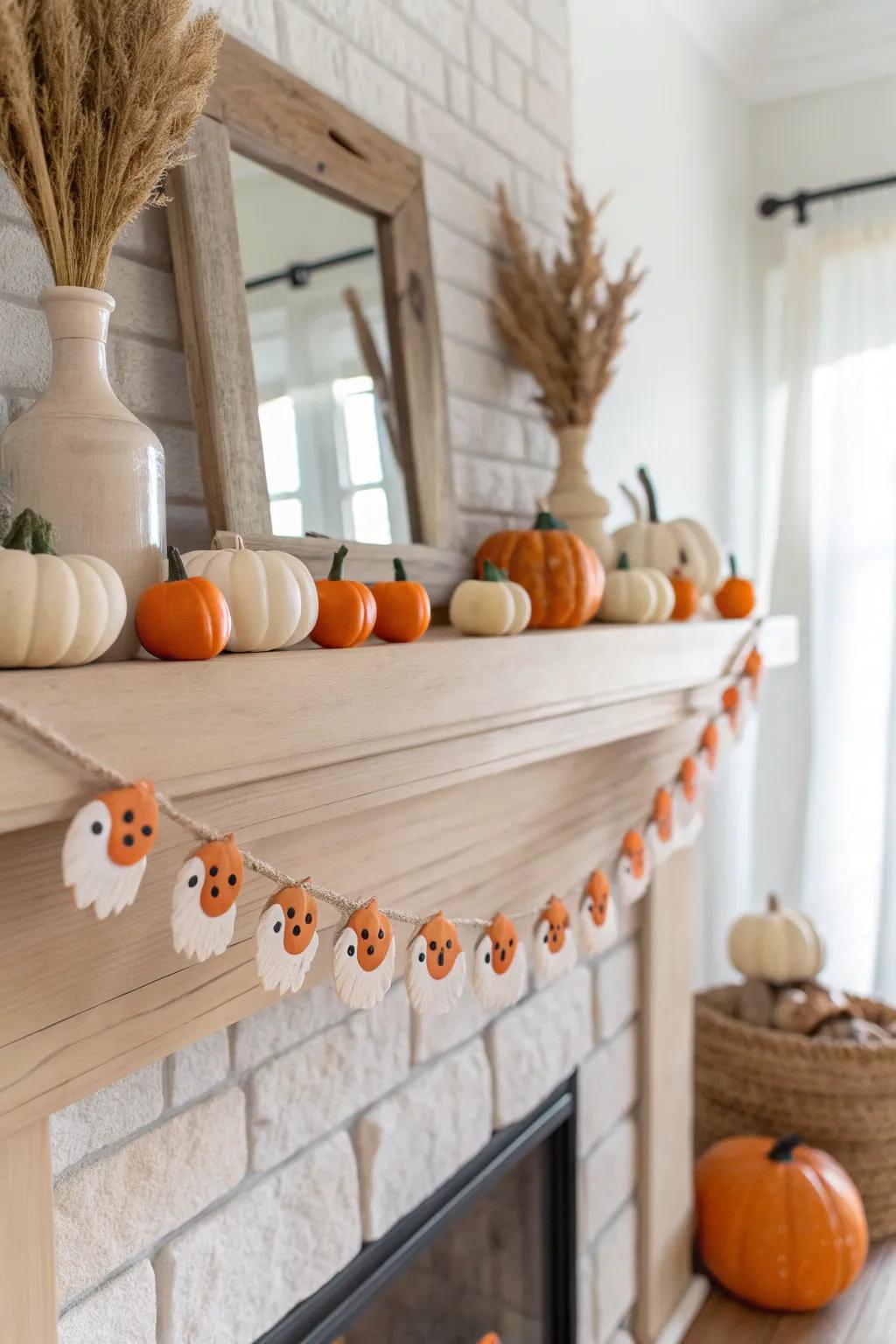Add a whimsical touch to your decor with a pumpkin turkey garland.