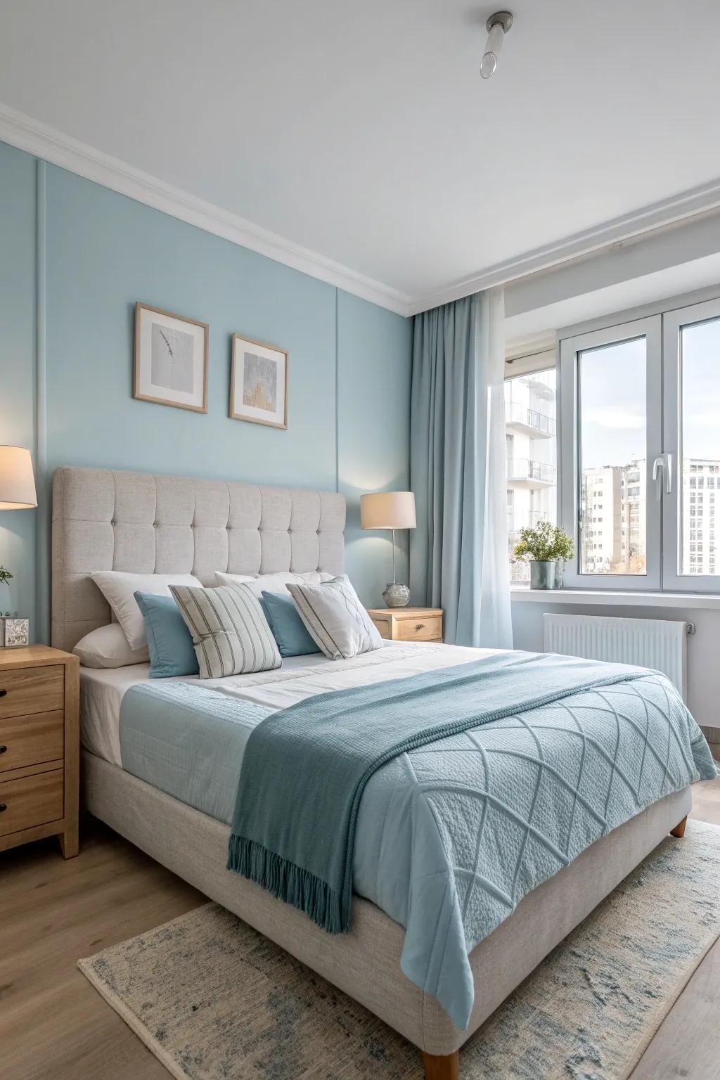Soft blues make for a peaceful retreat. #SereneSpaces #CalmingDecor
