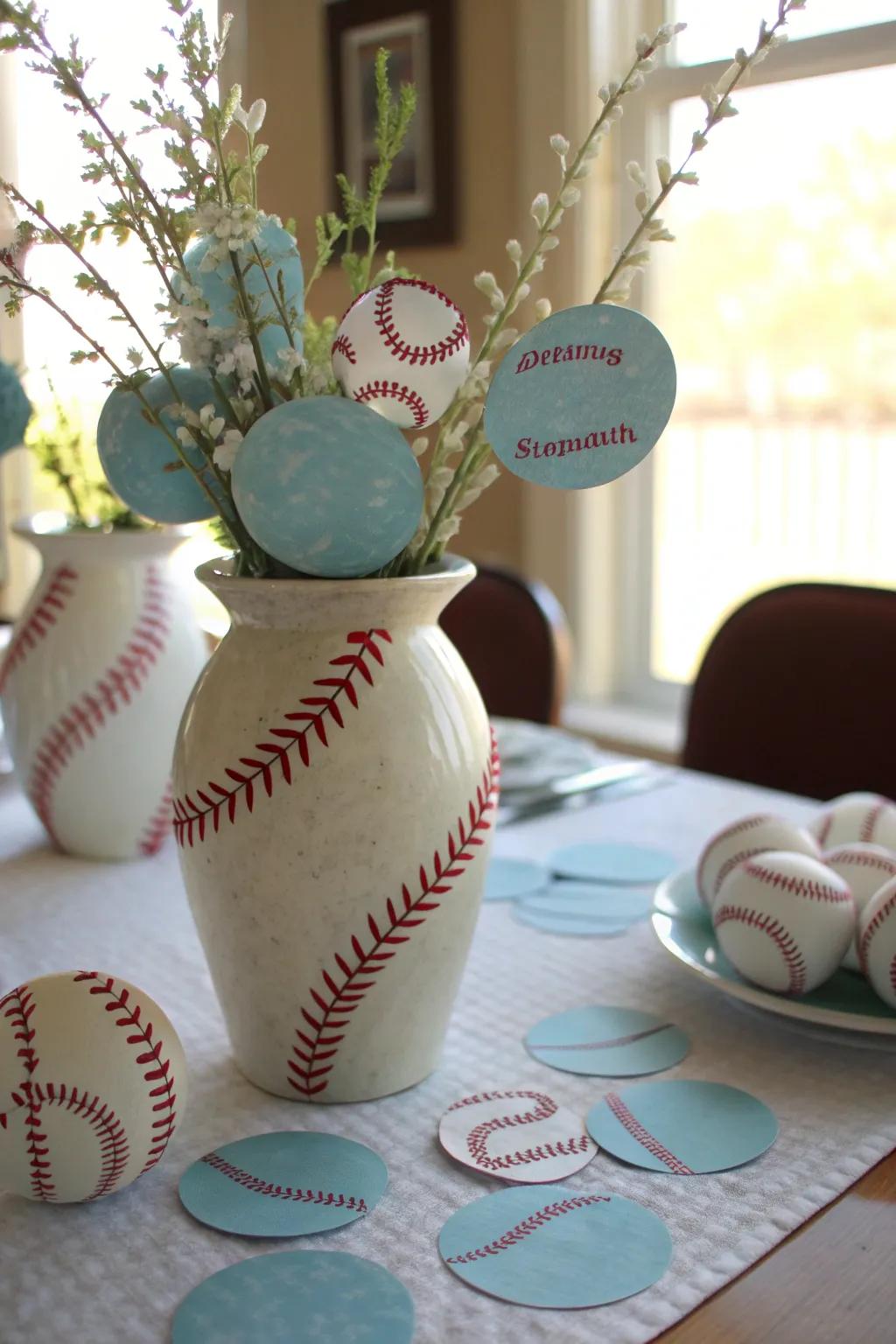 Add a personal touch with DIY baseball cutouts for a homemade feel.