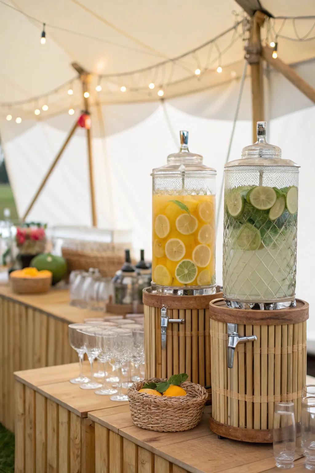 Refresh your guests with a beverage station that's both stylish and flavorful. 🍹 #BeverageStation #PartyIdeas