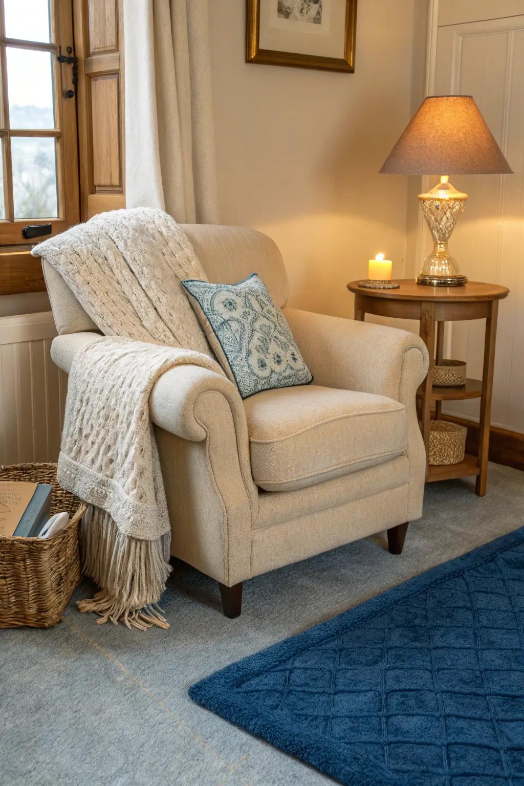 Carve out a serene reading nook with a blue rug, your sanctuary for relaxation and reflection.
