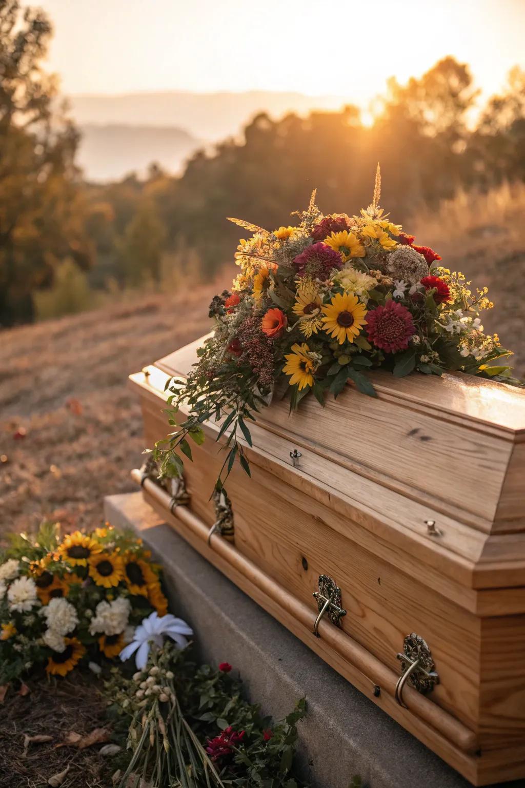 Seasonal flowers add a fresh and natural touch, celebrating the cycle of life.