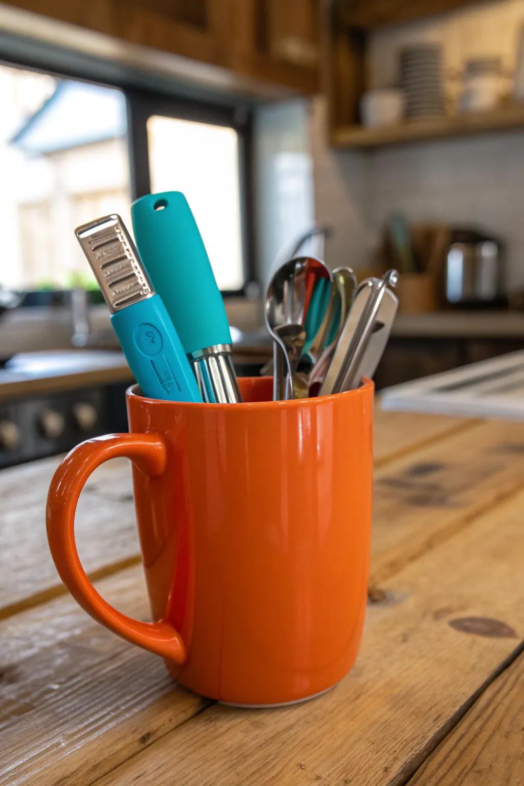 Spice up their kitchen with a mug filled with quirky gadgets.