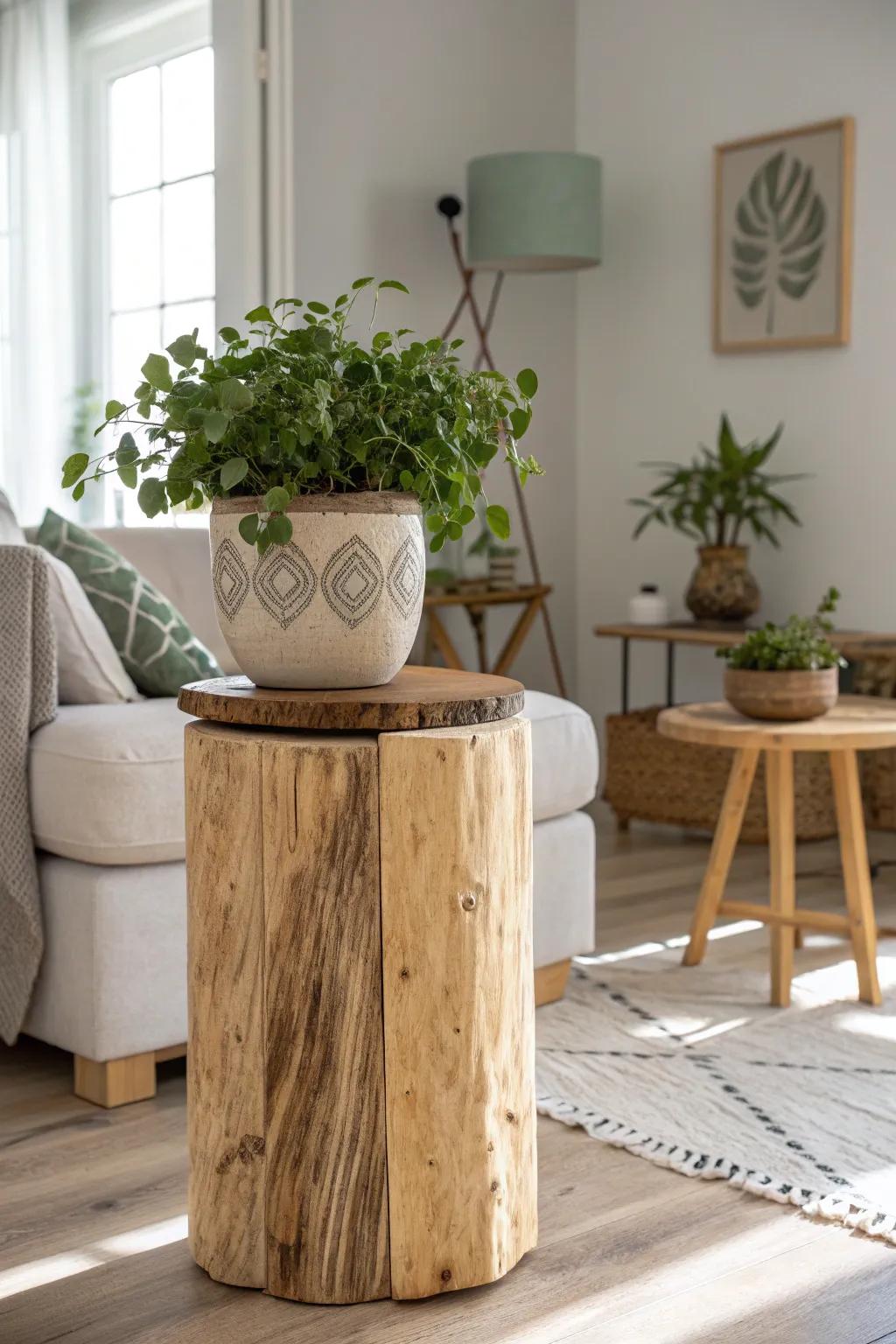 Repurpose large cutting boards into plant stands to add rustic charm to your indoor garden.