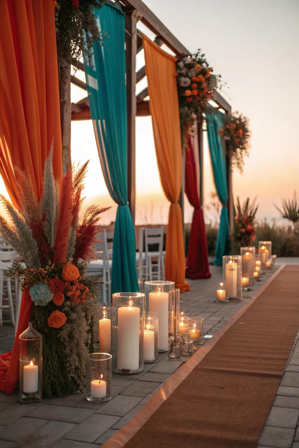 Simple candle accents create a timeless and intimate atmosphere.