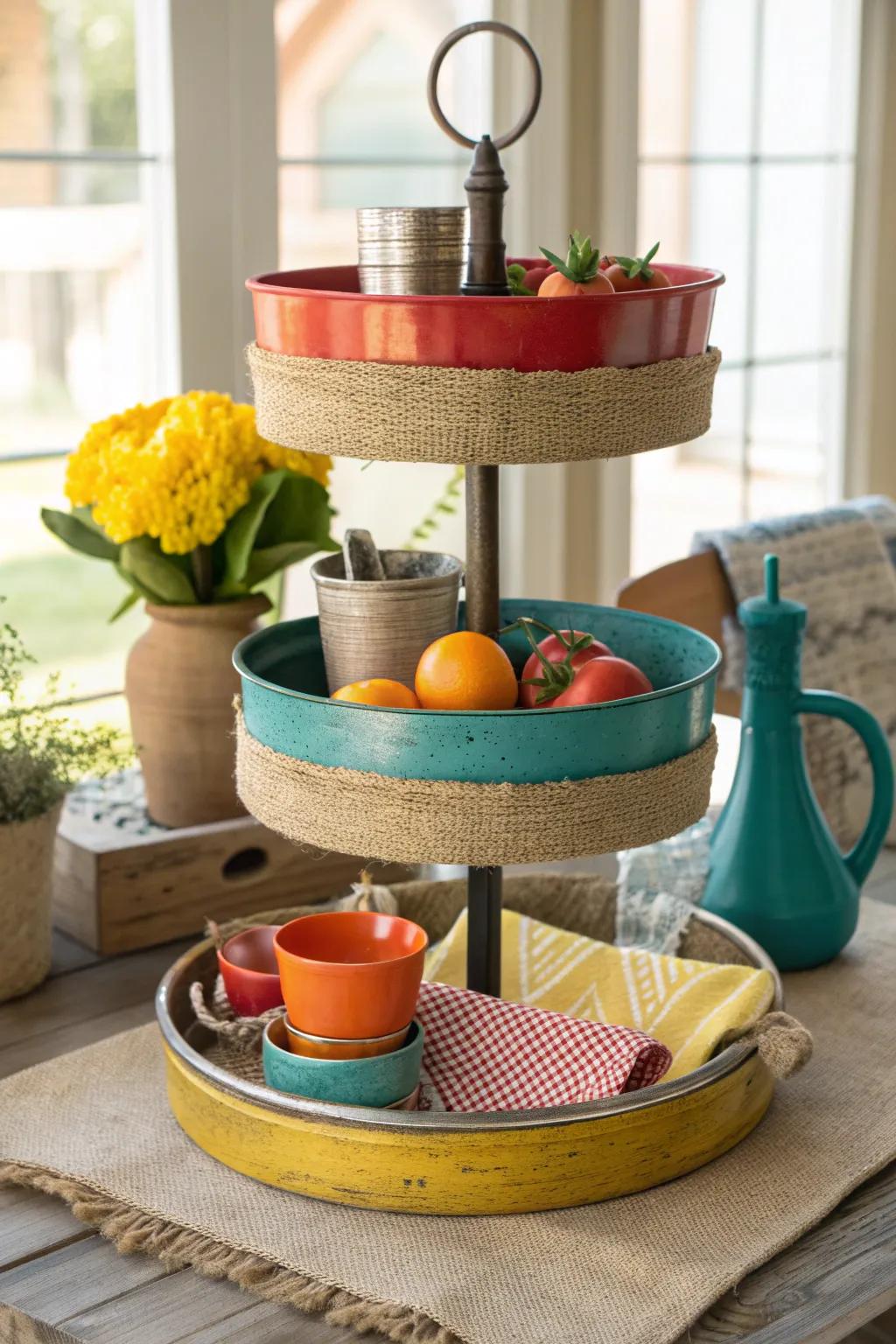 Create a sensory experience with a mix of textures on your farmhouse tiered tray.