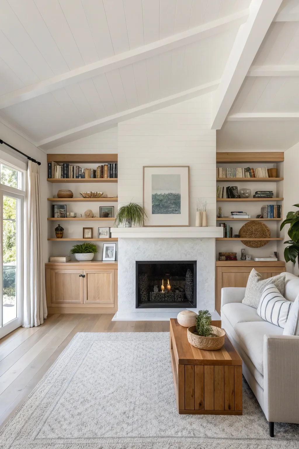 Achieve a sleek and modern look with floating shelves that add a light and airy feel to your room.