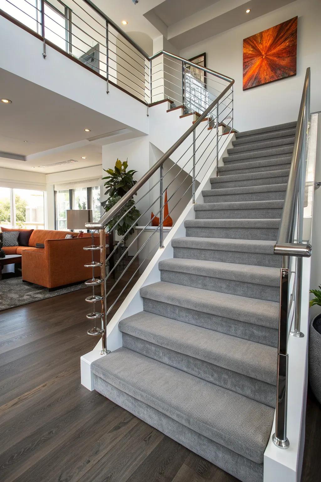 Add a touch of luxury with grey upholstered steps that offer both comfort and style.
