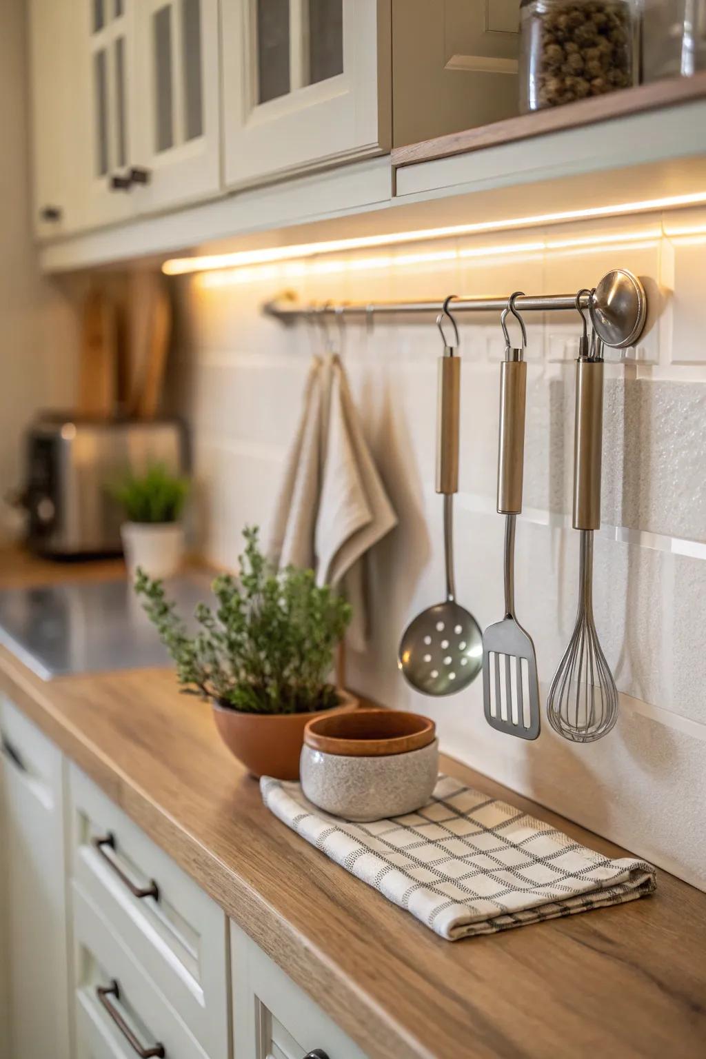Keep your kitchen tools handy with a stylish backsplash rail system.