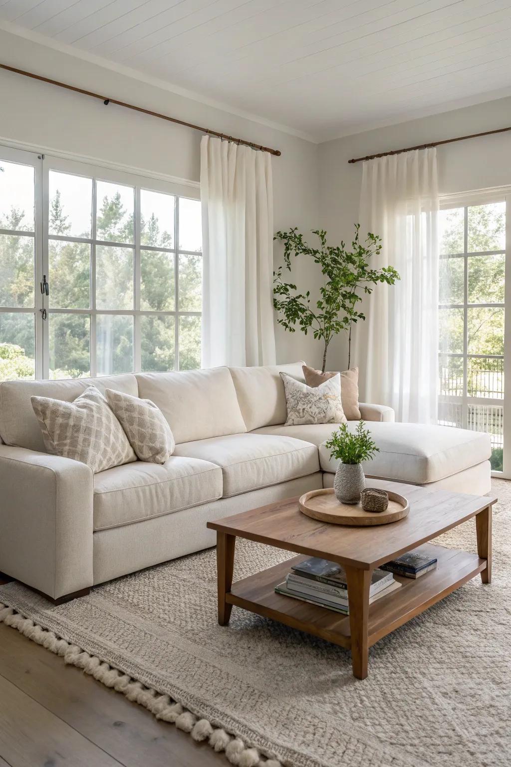 Achieve serenity with a minimalist sectional design that soothes the senses.