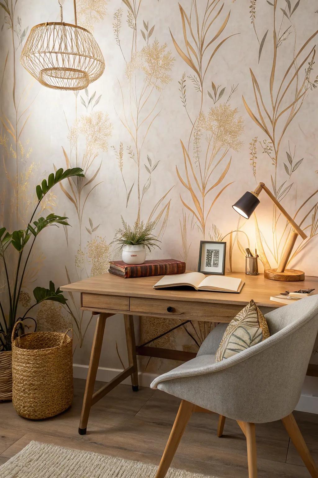 Elevate your office decor with textured wallpaper that adds depth and style without overwhelming the space.