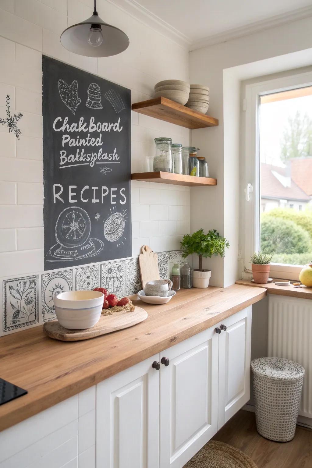 Get creative with a chalkboard backsplash that encourages interaction and personal expression.