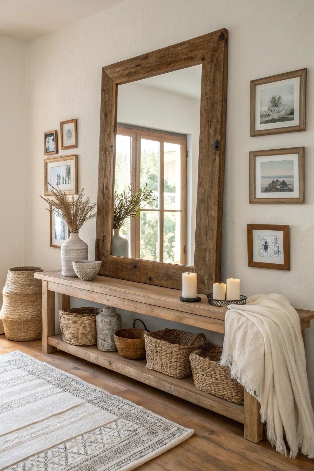 Create visual interest with layered mirrors that add depth and texture. #LayeredDecor #HomeDesign