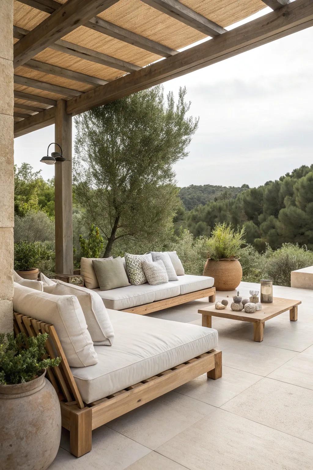 Bask in the sun with a refreshing outdoor lounge area 🌞 #OutdoorLiving #Relaxation
