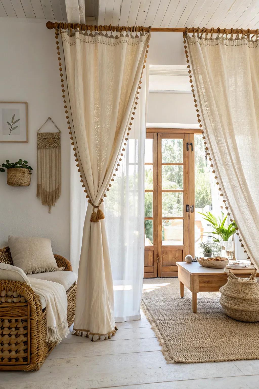Add a touch of whimsy with beaded curtains to create a lively atmosphere.