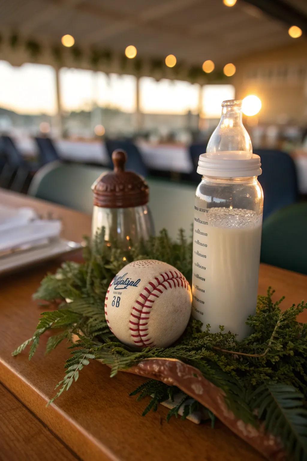 Blend baby shower charm with sports flair using a bottle and baseball combo! 🍼⚾️ #BabyMeetsBaseball #EventDecor