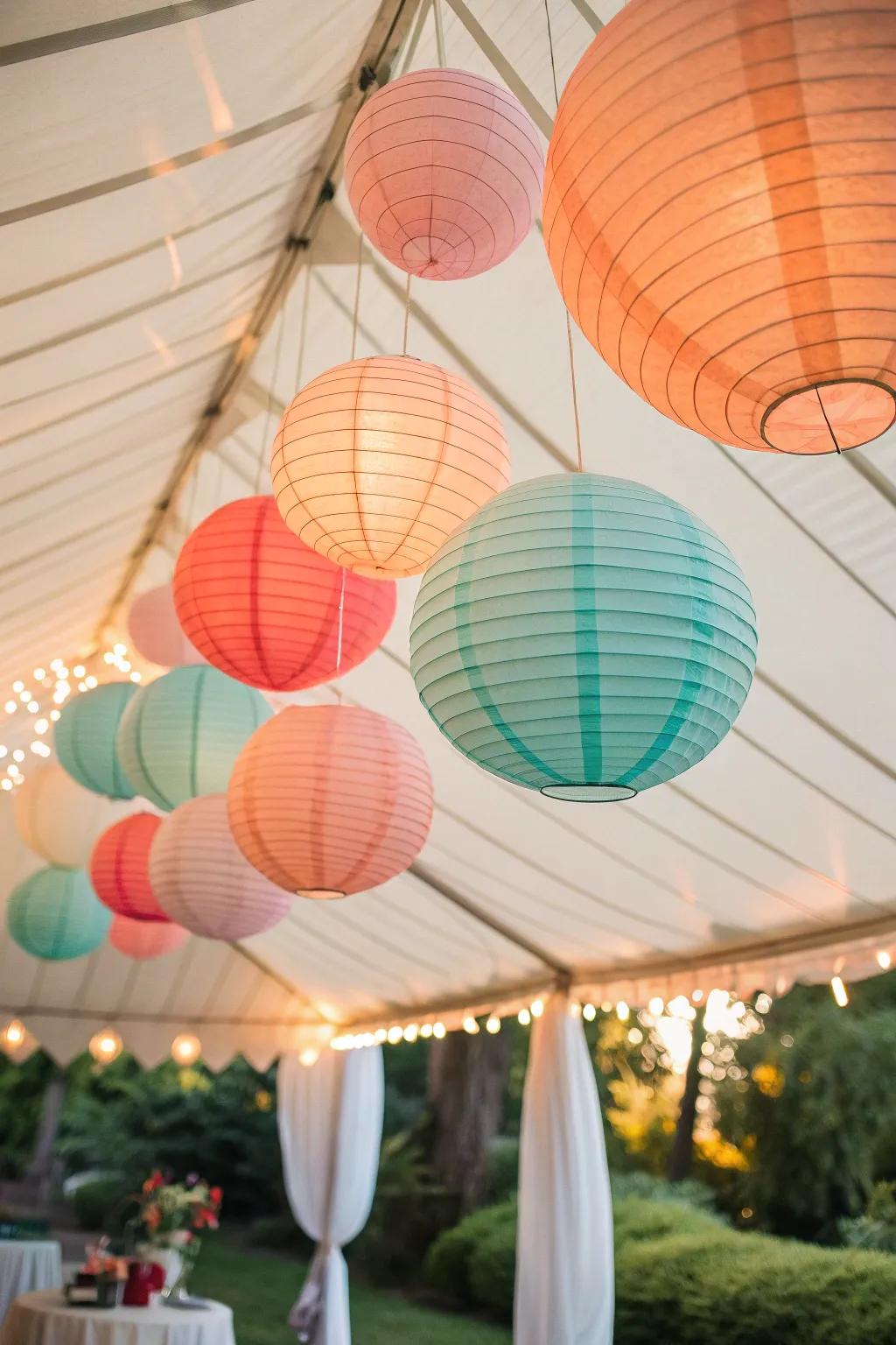 Add a playful touch with colorful lanterns that light up the night.