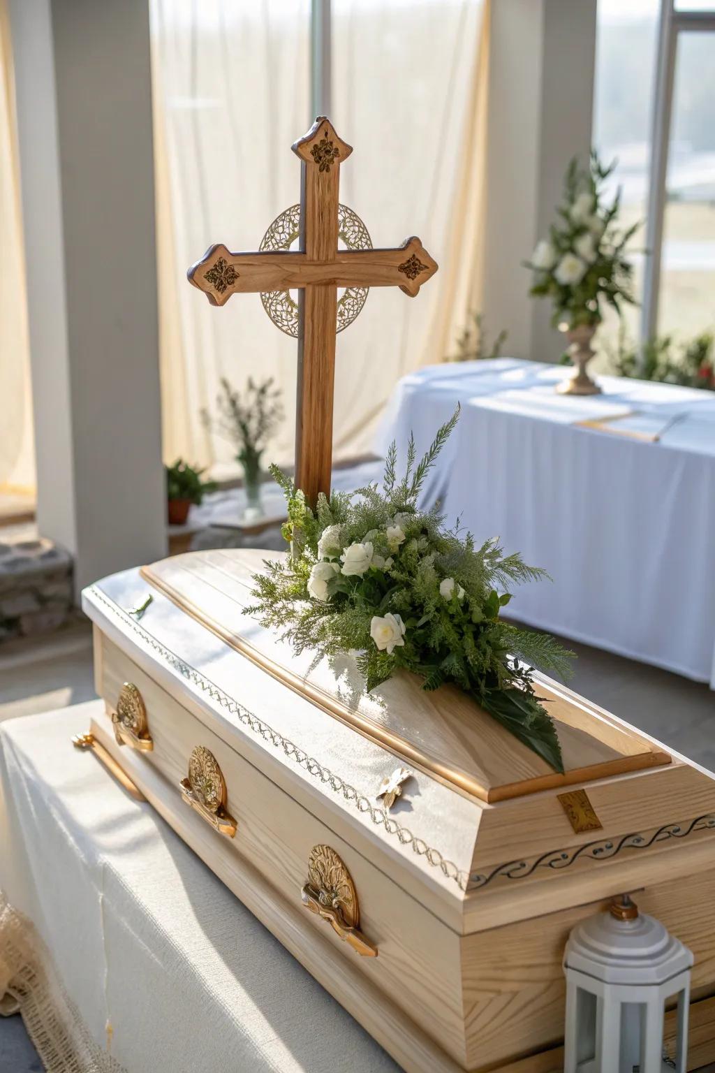 Religious symbols bring spiritual comfort and honor a life of faith. #SpiritualFarewell #FaithfulTribute