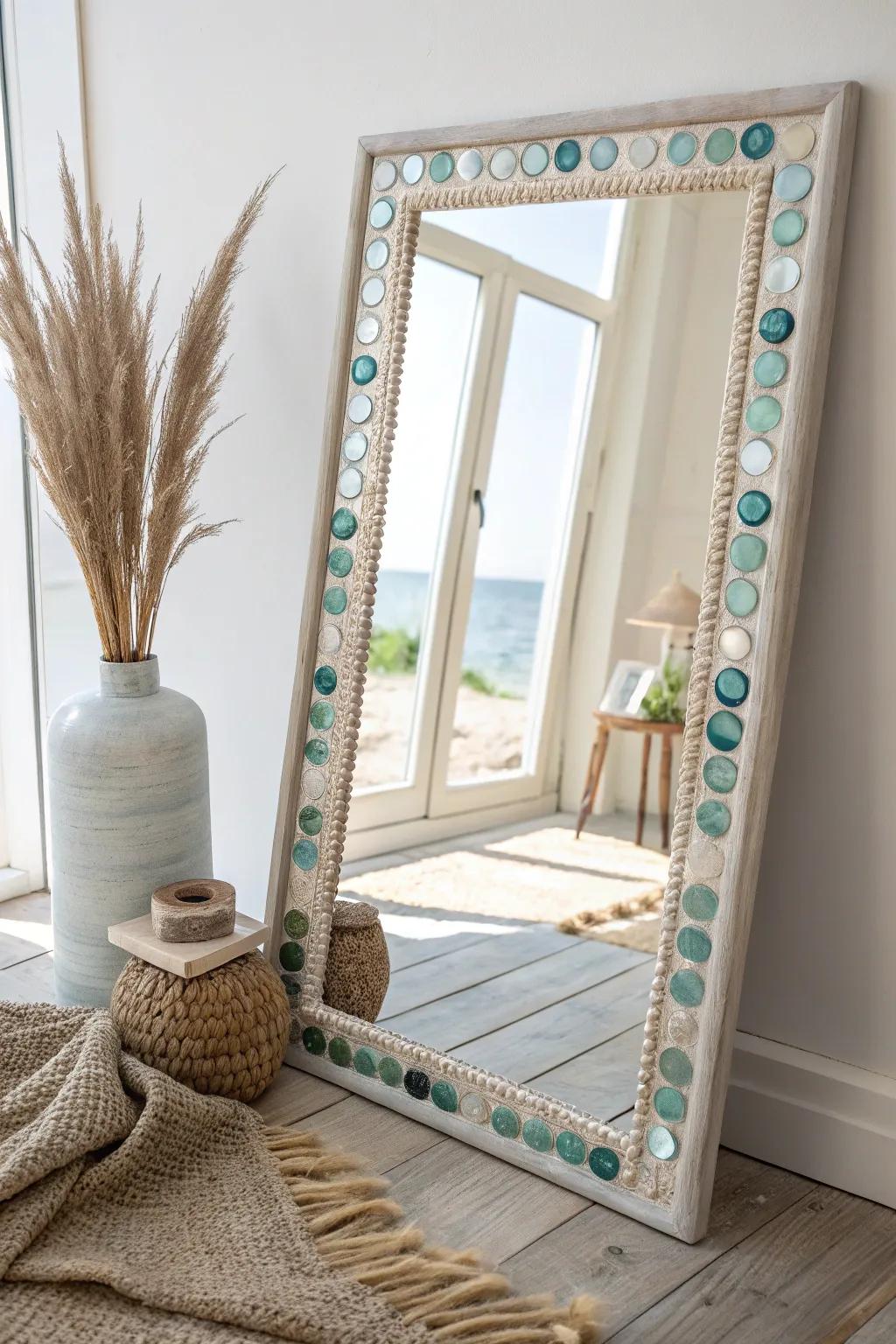 Illuminate your space with the glimmering beauty of glass bead-bordered mirrors. ✨