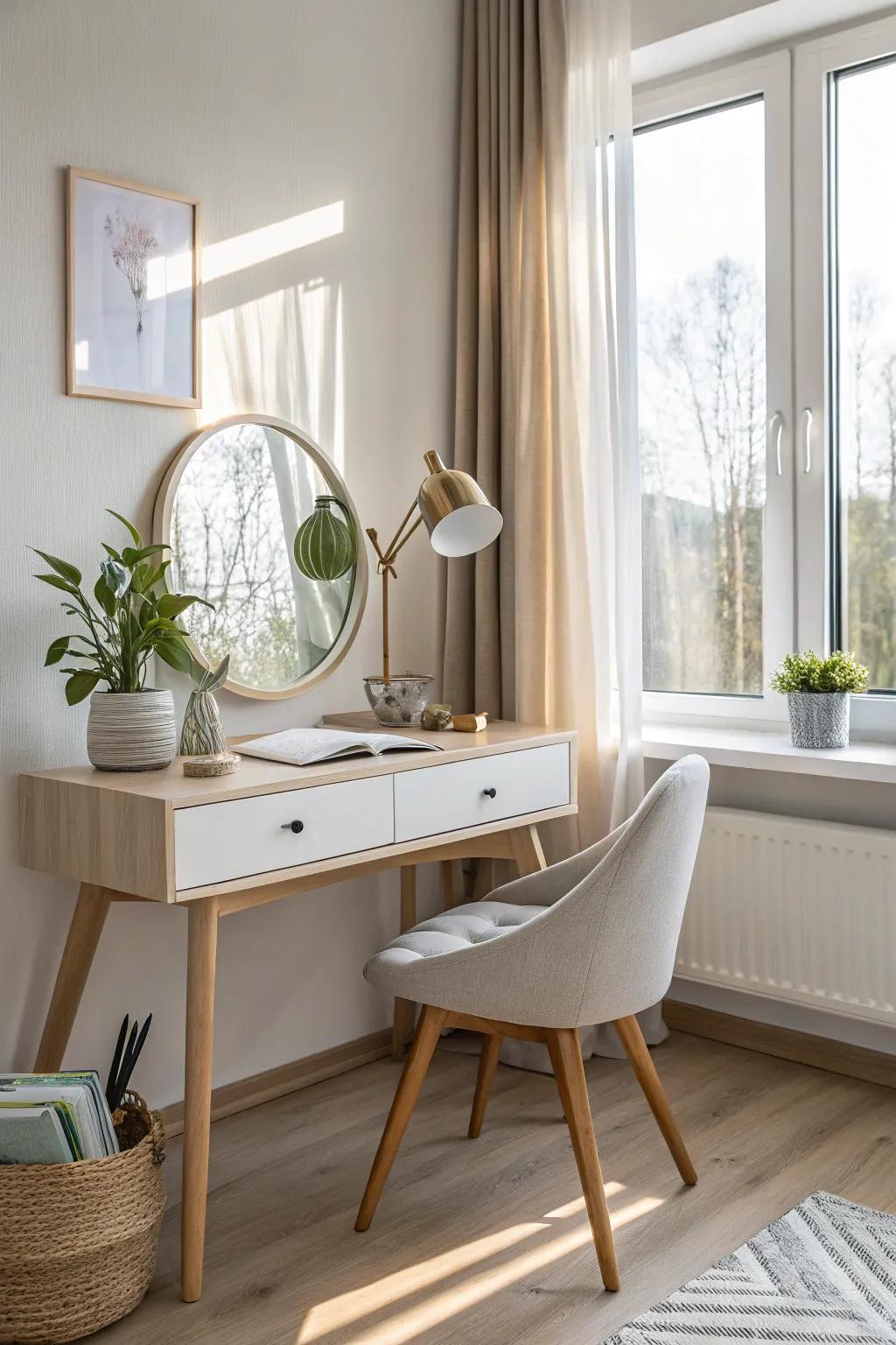 Combine beauty and productivity with a vanity that doubles as a workspace. 💼 #Multifunctional #BedroomDesign