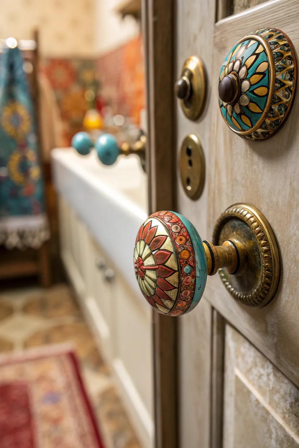 An eclectic mix can add personality to your bathroom. #DoorDetails #BathroomInspo