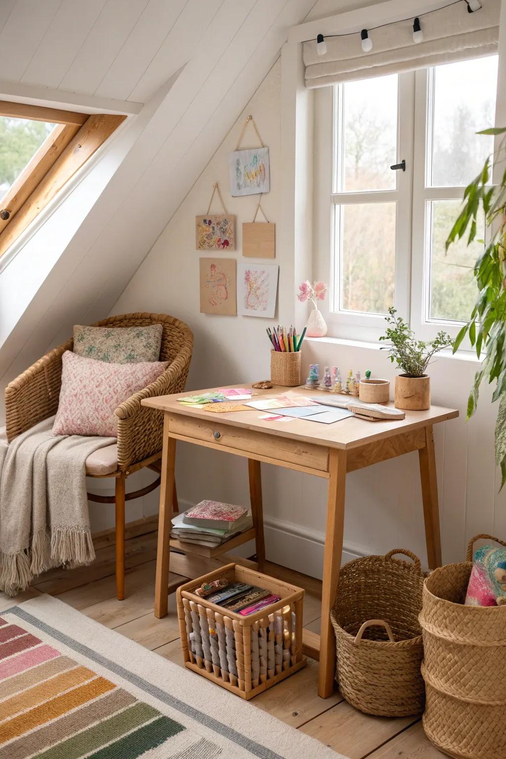 Unleash your creativity in a dedicated craft corner under the eaves, perfect for DIY projects. #CraftyCorner #DIY