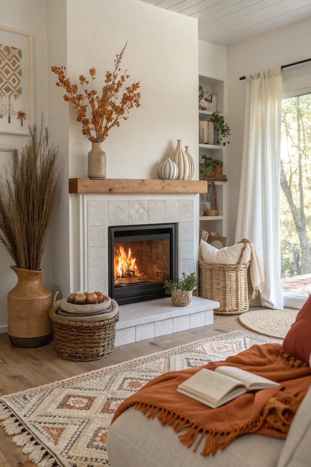 Keep your faux fireplace fresh with seasonal decor changes. #SeasonalVibes