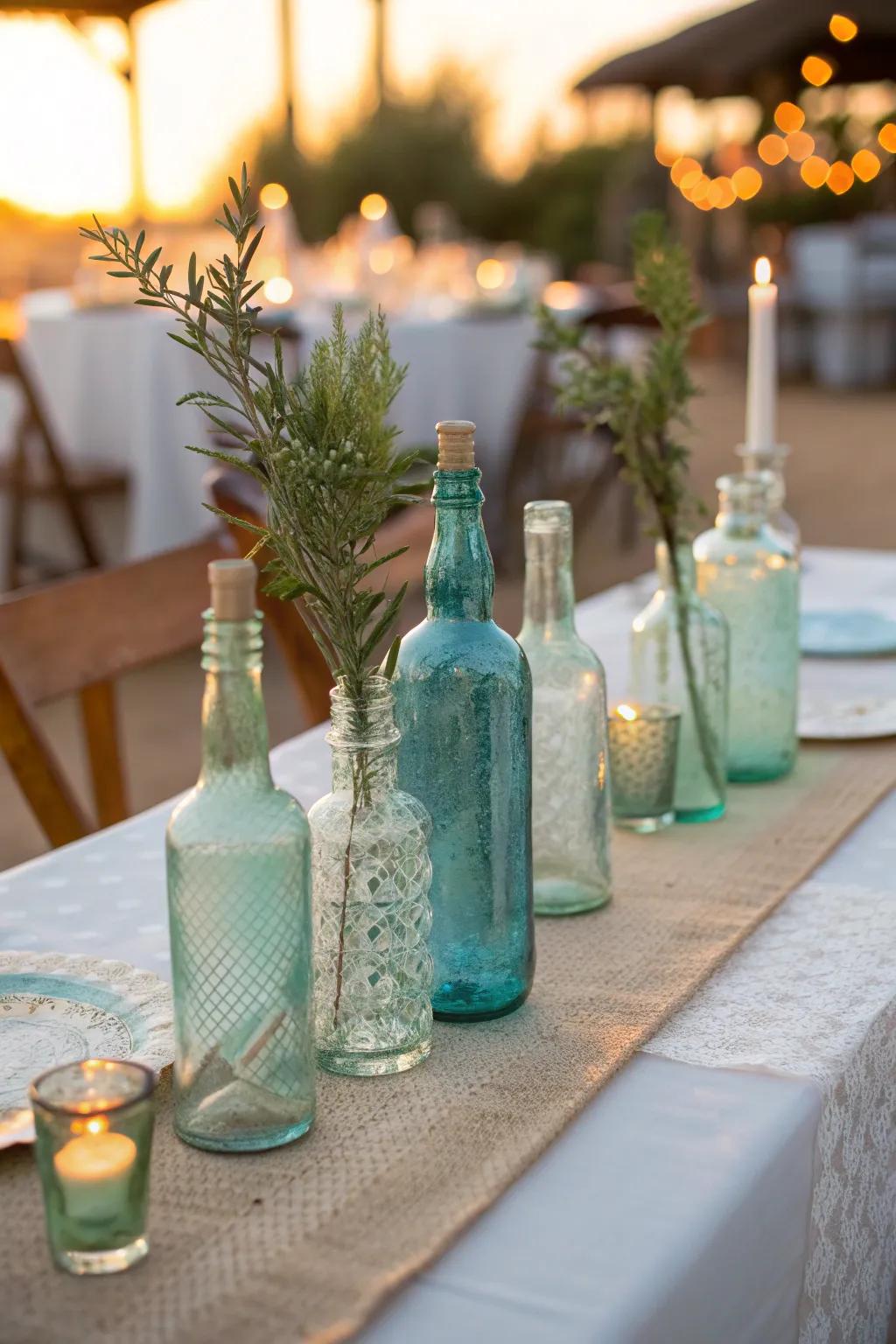 Add a touch of nostalgia with a charming display of vintage glass bottles. #VintageVibes #GlassCollectibles