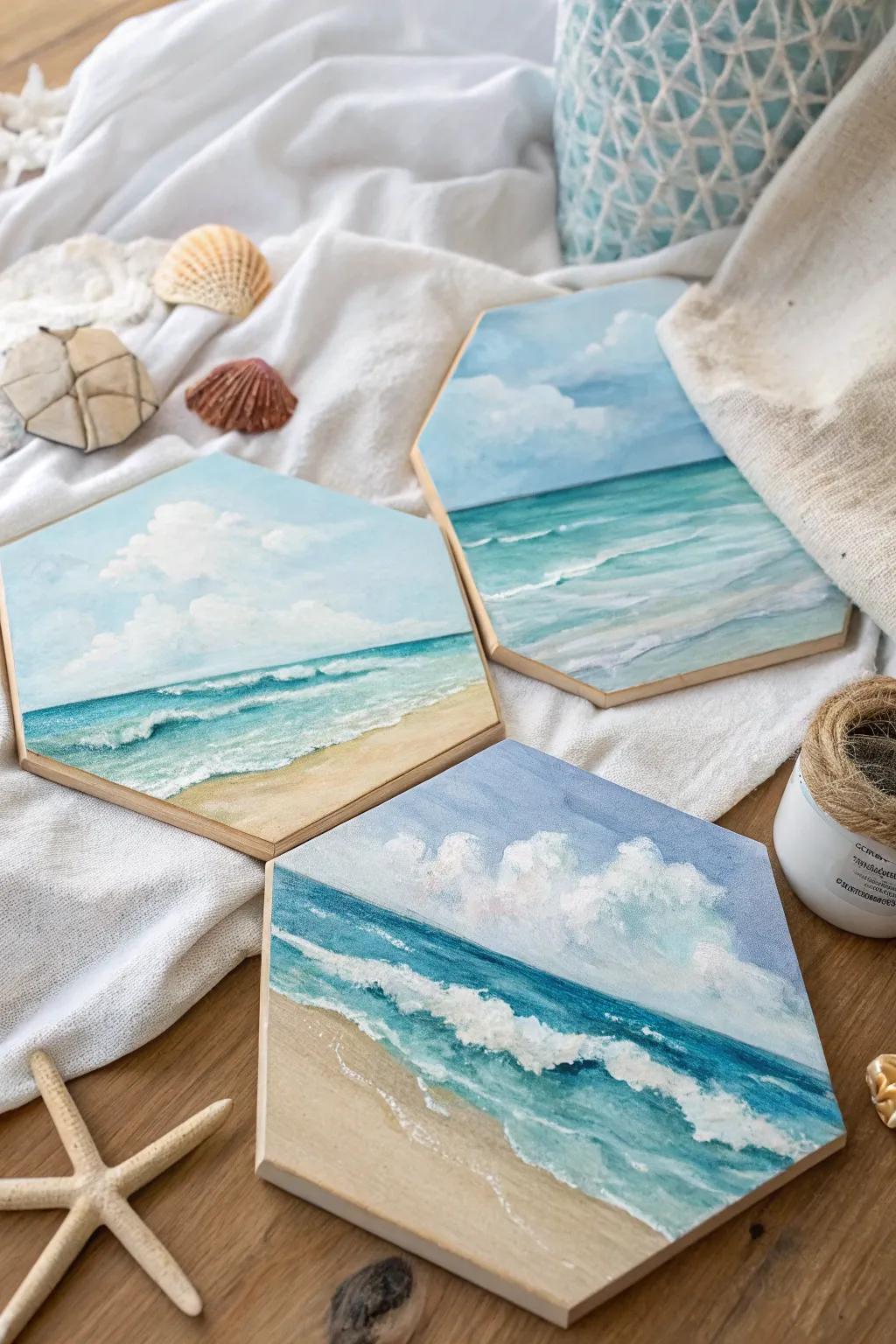 Create a dreamy escape with watercolor hexagons that capture the essence of the sea. 🌊 #WatercolorArt #CoastalLiving