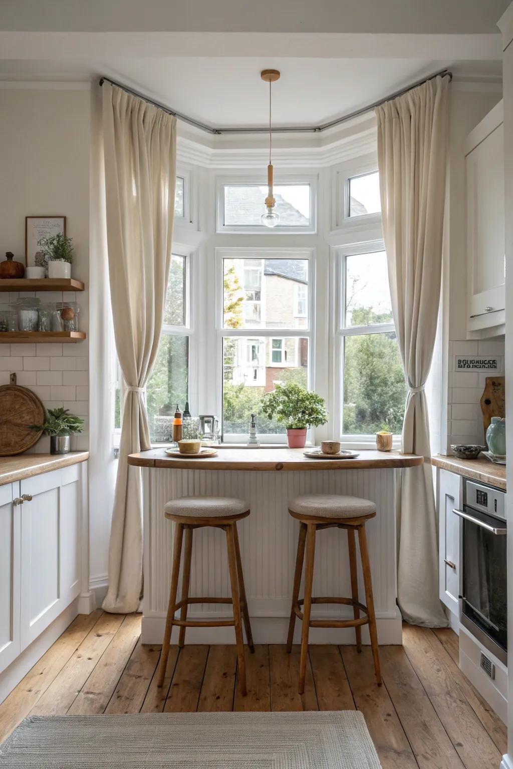 Enjoy your morning coffee at a stylish bay window breakfast bar. ☕️ #MorningRoutine #KitchenStyle
