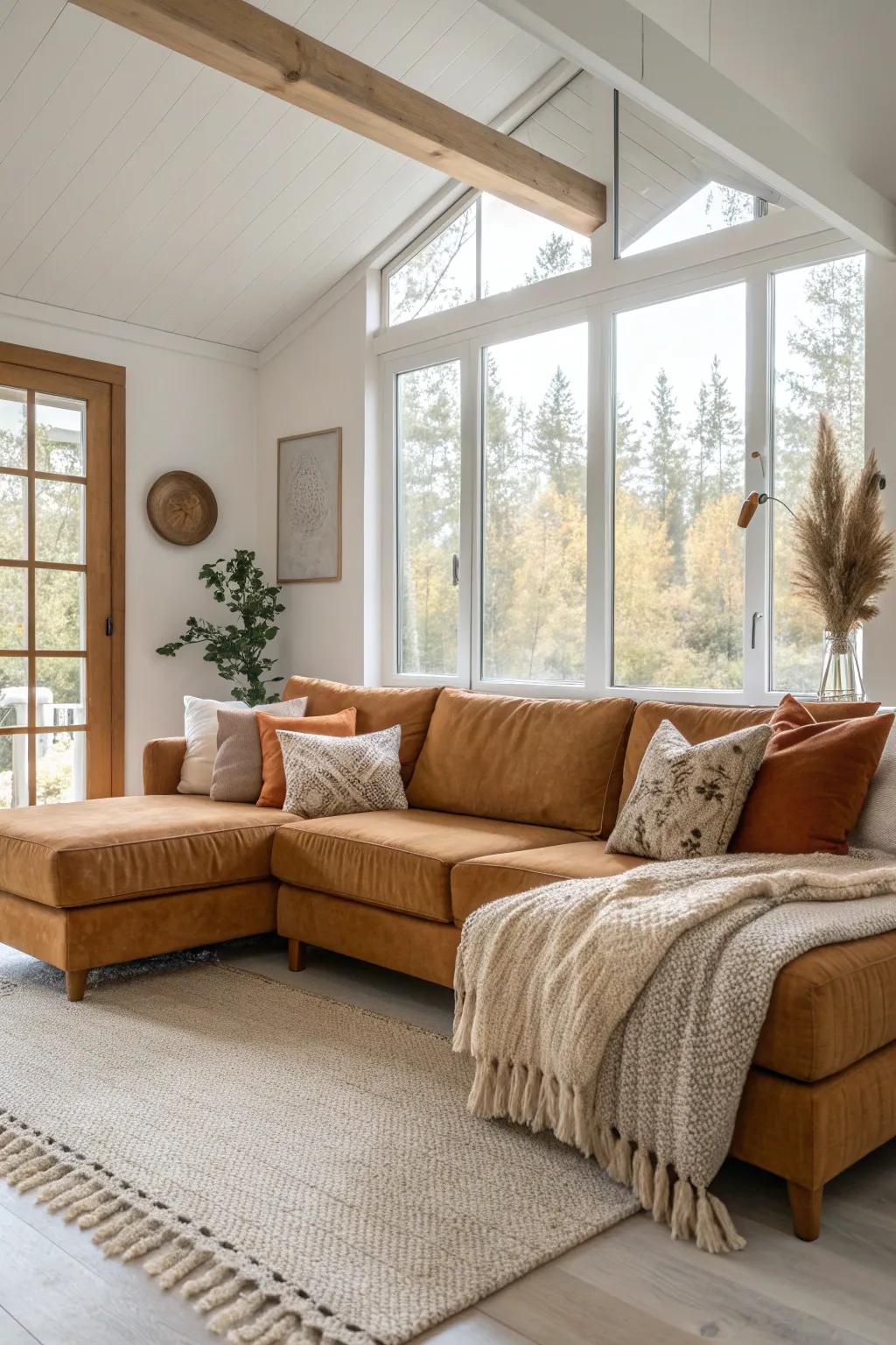 Bring warmth into your home with a rustic sectional paired with natural textures. 🌾 #RusticCharm #CozyVibes