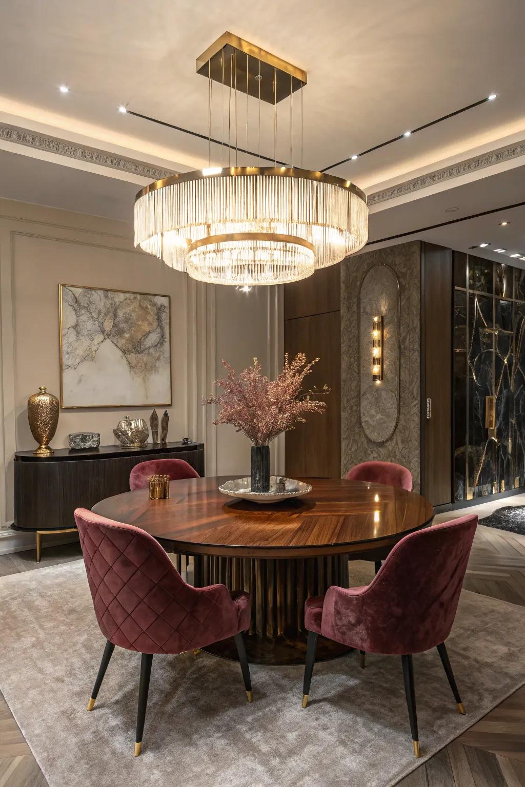 A uniquely shaped dining table adds charm and intimacy to your dining space.