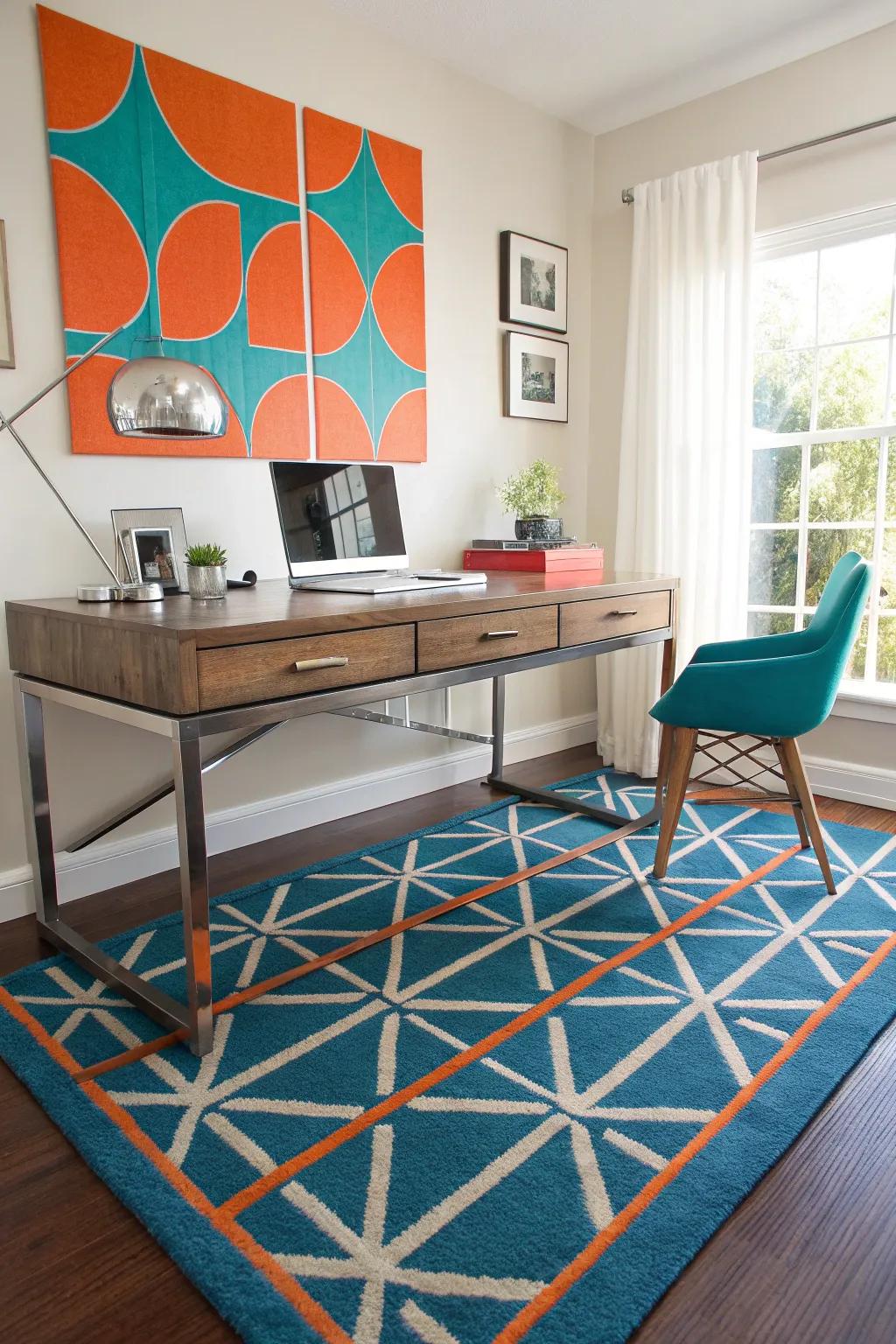 Elevate your decor with geometric patterns that bring a modern flair. #ContemporaryDesign #HomeOfficeVibes