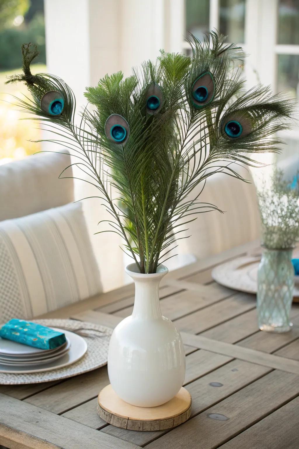 Exotic and vibrant, peacock feathers are a stunning addition to spring decor. 🦚 #ExoticDecor #SpringVibes